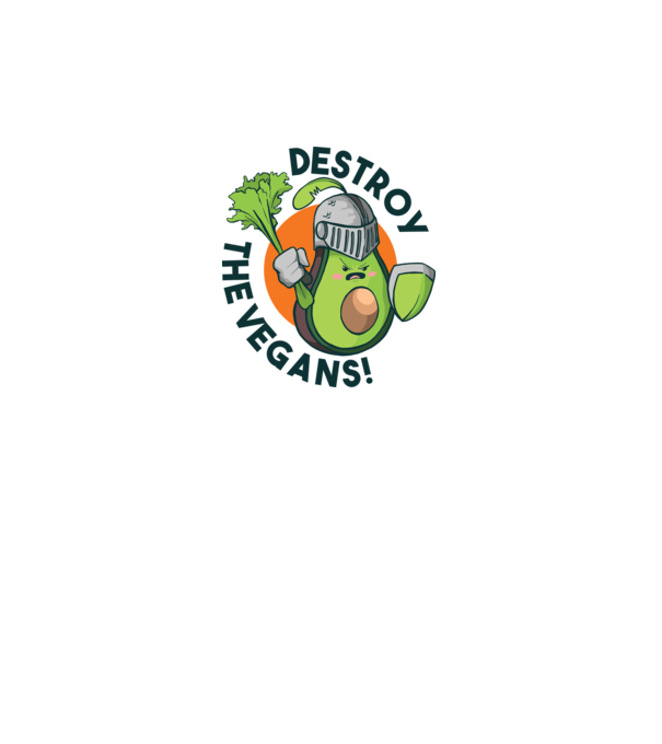 Destroy the Vegans - tricou amuzant războinic Avocado model alb pe tricou