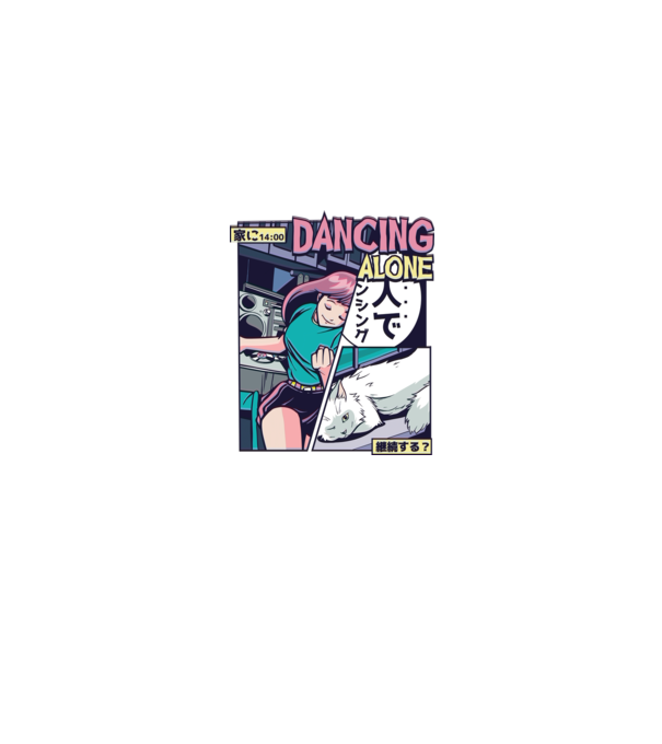 Anime Vaporwave Dancing Alone model roșu pe tricou