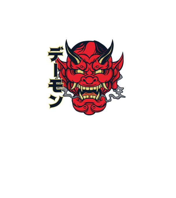 Mască demon chinez model alb pe tricou
