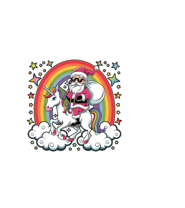 Moș Crăciun cool pe un unicorn model negru pe tricou