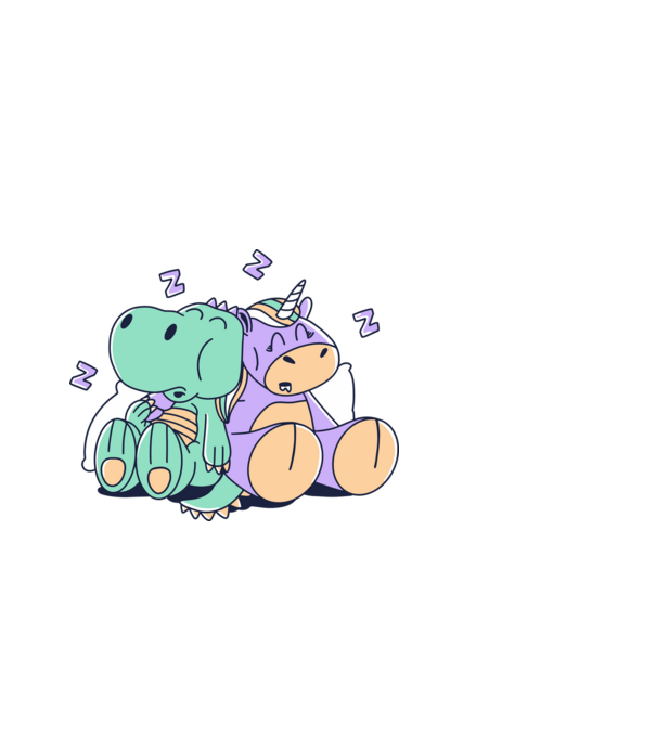 Unicorn adormit și T-rex model alb pe tricou