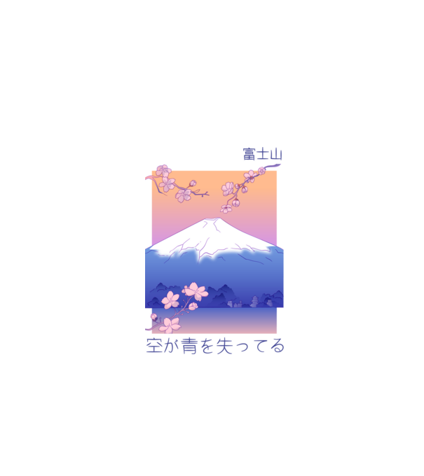Anime Vaporwave munte model alb pe tricou