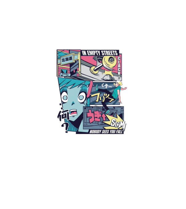 Anime Vaporwave Benzi desenate Skateboard model negru pe tricou