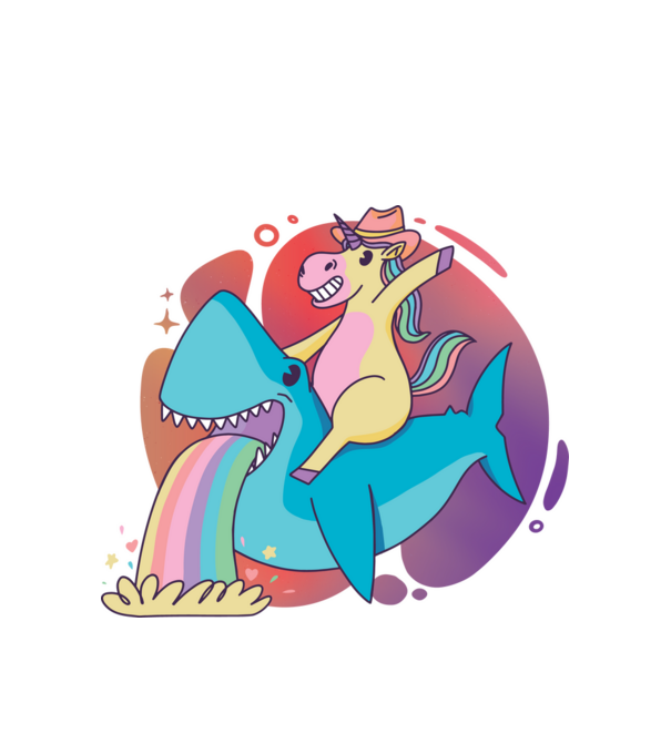 Unicorn pe rechin model alb pe tricou
