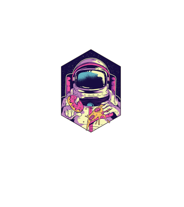 Astronaut Gogoașă și Pizza model negru pe tricou