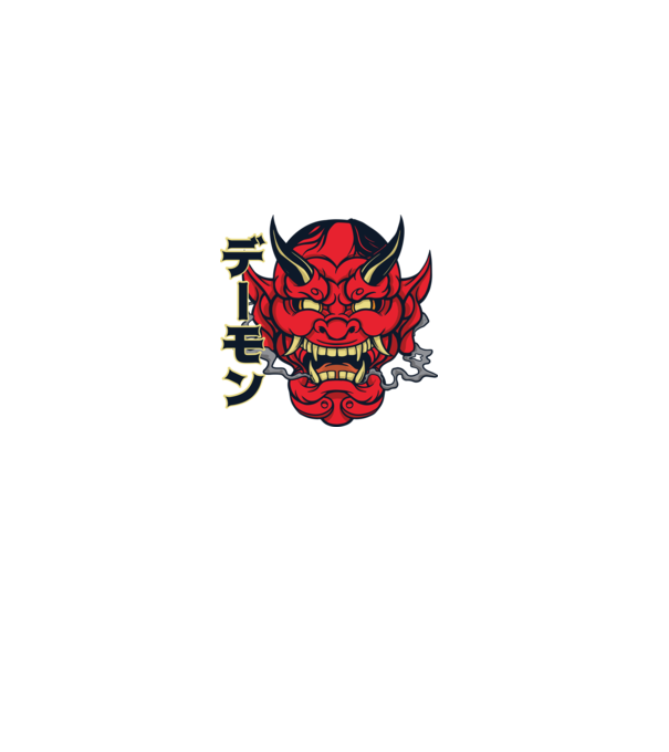 Mască demon chinez model alb pe tricou