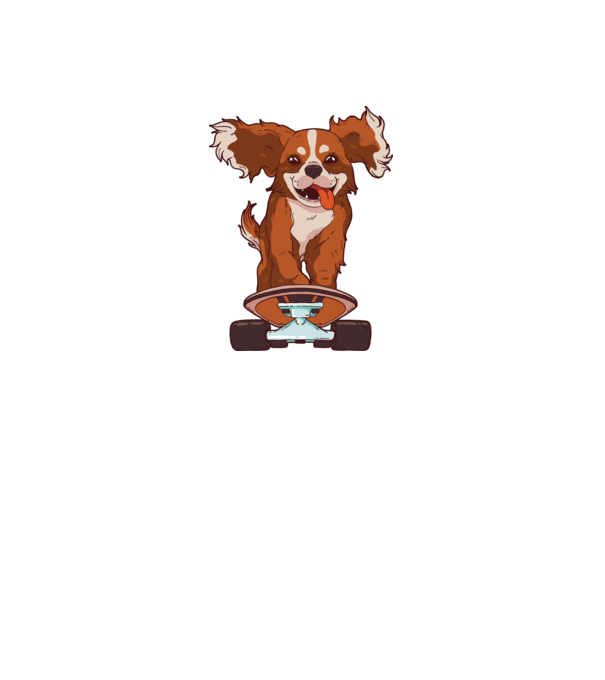 Skateboarding Cavalier King Spaniel model albastru închis pe tricou