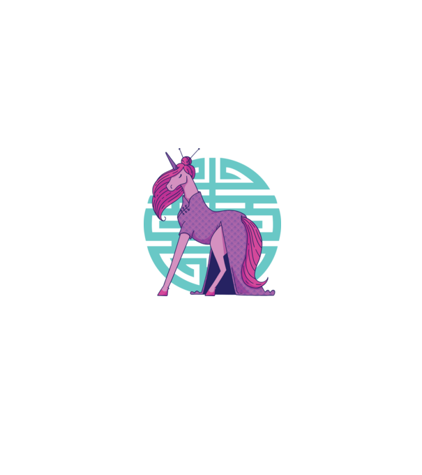 Qipao unicorn model negru pe tricou
