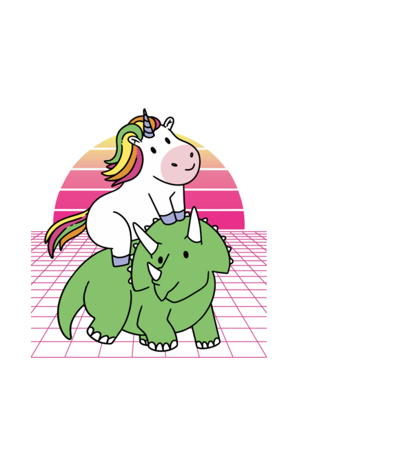 Unicorn pe dinozaur retro model alb pe tricou