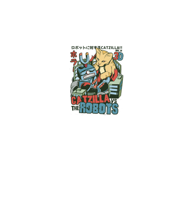 Catzilla Vs Robots model alb pe tricou