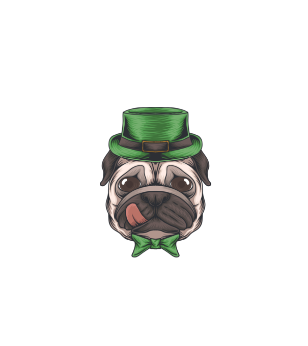 Mops Sfântul Patrick model negru pe tricou