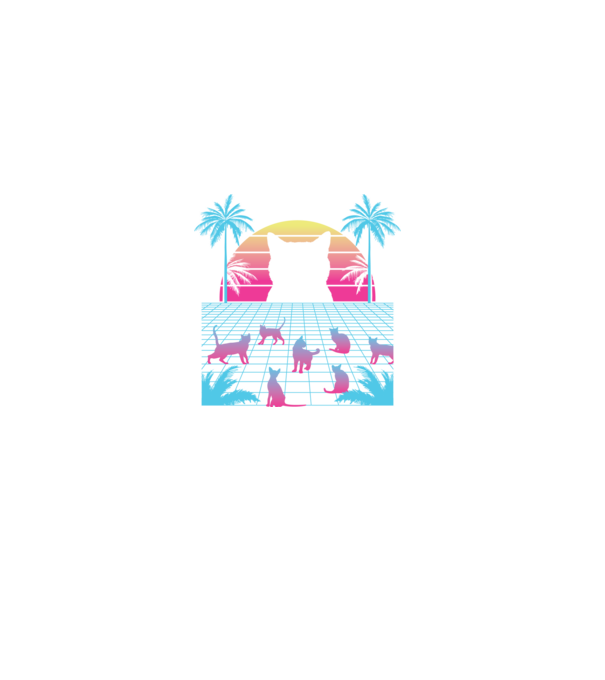 Pisică Vaporwave neon model negru pe tricou