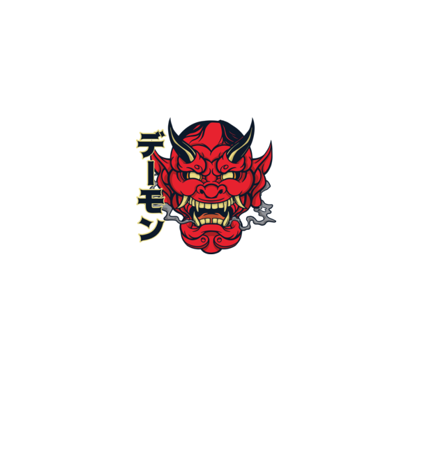 Mască demon chinez model alb pe tricou