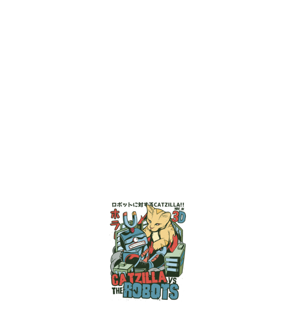 Catzilla Vs Robots model alb pe tricou