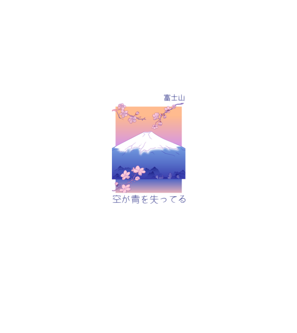 Anime Vaporwave munte model alb pe tricou
