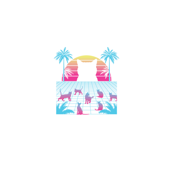 Pisică Vaporwave neon model negru pe tricou