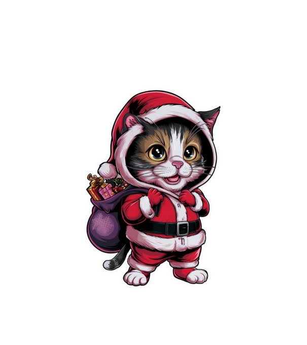 Santa Cat model alb pe tricou