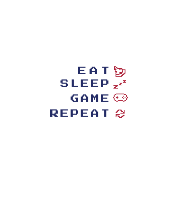 Eat Sleep Game Repeat model alb pe tricou