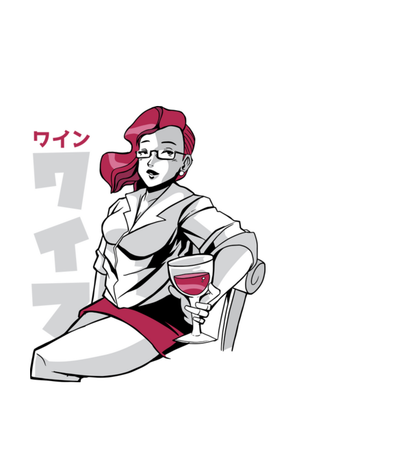 Anime fată cu vin model negru pe tricou