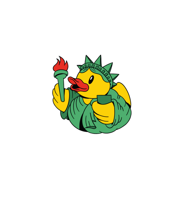 Rățușcă de cauciuc Statuia Libertății model alb pe tricou