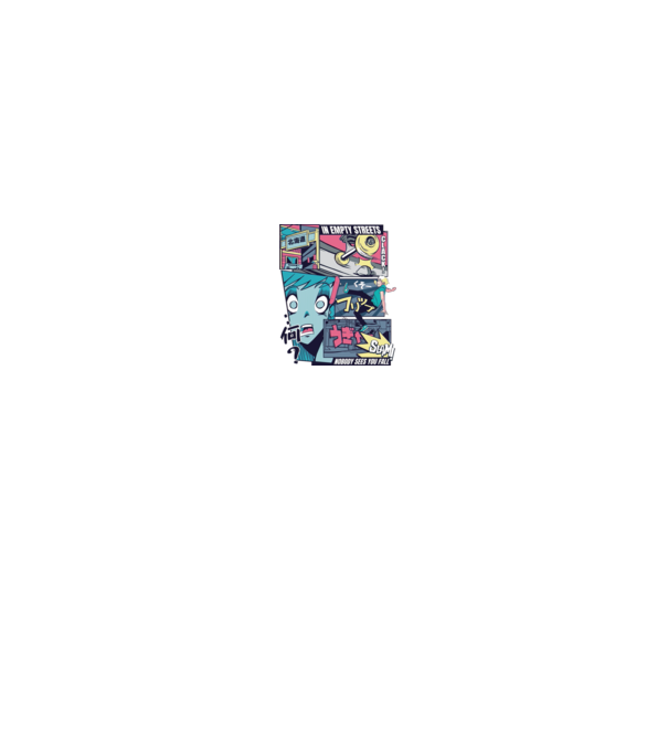 Anime Vaporwave Benzi desenate Skateboard model negru pe tricou