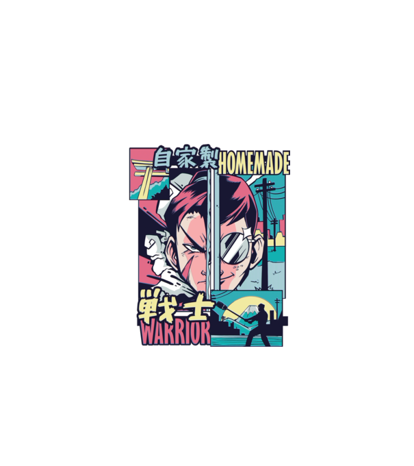 Anime Vaporwave Home Made Warrior model negru pe tricou