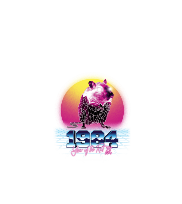 1984 Year of the Rat model negru pe tricou