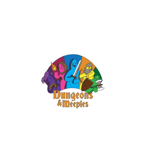 Dungeons Meeples model negru pe tricou
