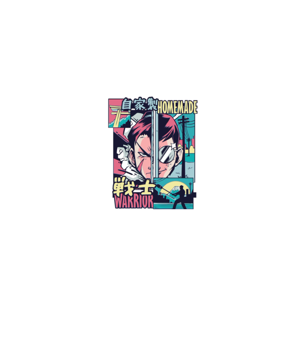 Anime Vaporwave Home Made Warrior model negru pe tricou