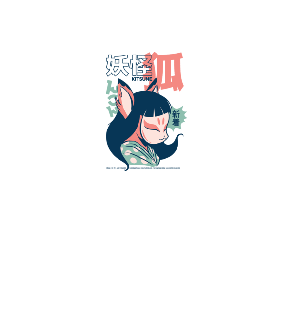 Kitsune Yokai Anime model alb pe tricou