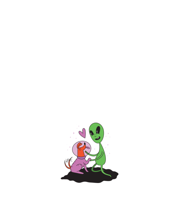 Alien cu câine model negru pe tricou
