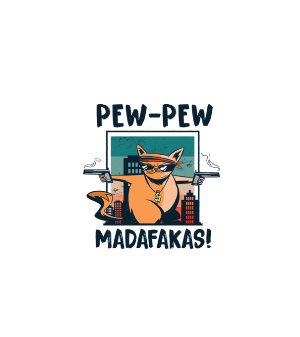 Pew Pew Pew Madafakas Pisică dark model alb pe tricou