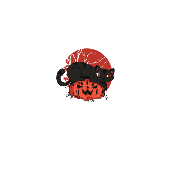 Pisică pe dovleac Halloween model negru pe tricou
