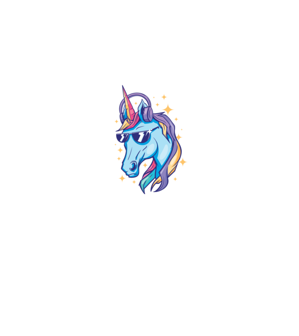 Unicorn strălucitor cu căști model albastru jeanși pe tricou