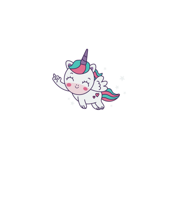 Unicorn drăguț arată degetul model alb pe tricou