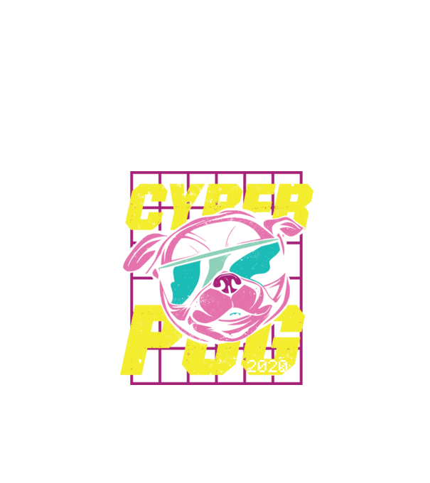 Mops Cyber Pug model negru pe tricou