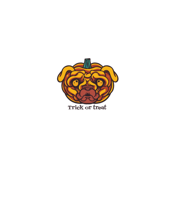 Mops cap de dovleac Halloween model alb pe tricou