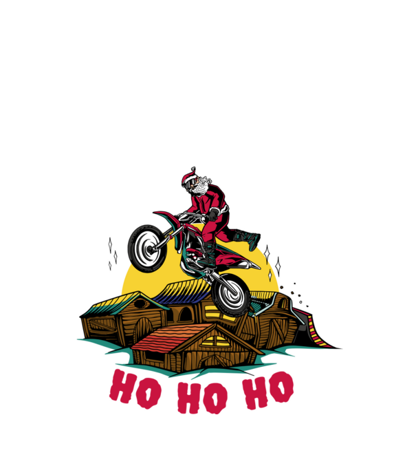 Moș Crăciun pe motocicletă Cross model alb pe tricou