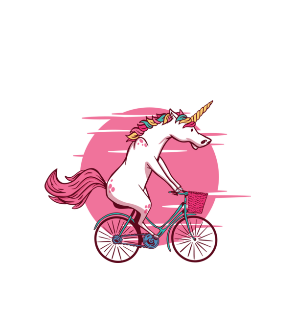 Unicorn cu bicicletă model alb pe tricou