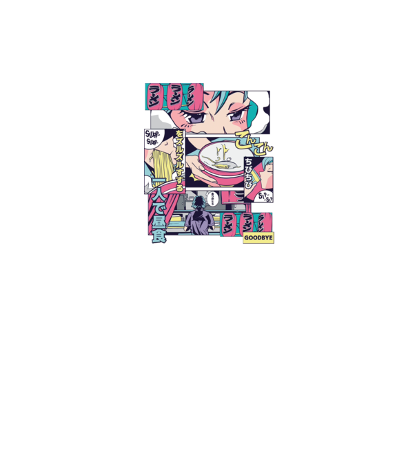 Anime Vaporwave Ramen model negru pe tricou