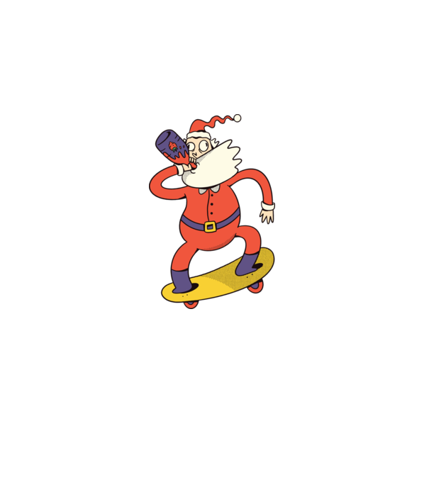 Moș Crăciun Skateboarder model alb pe tricou