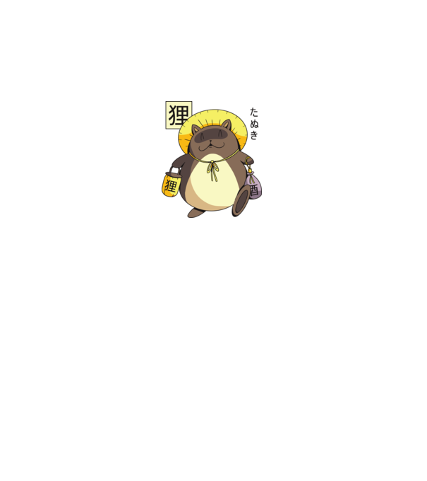 Tanuki Yokai model roșu pe tricou