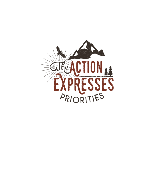 The action expresses priorities model alb pe tricou