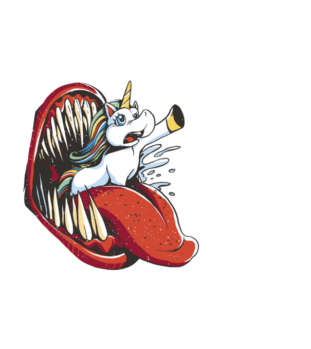 În gura monstrului Unicorn model alb pe tricou
