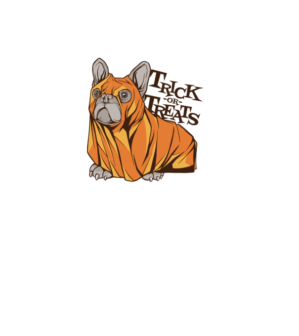 Trick or Treat Mops Halloween model alb pe tricou