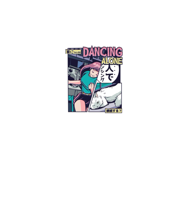 Anime Vaporwave Dancing Alone model albastru închis pe tricou