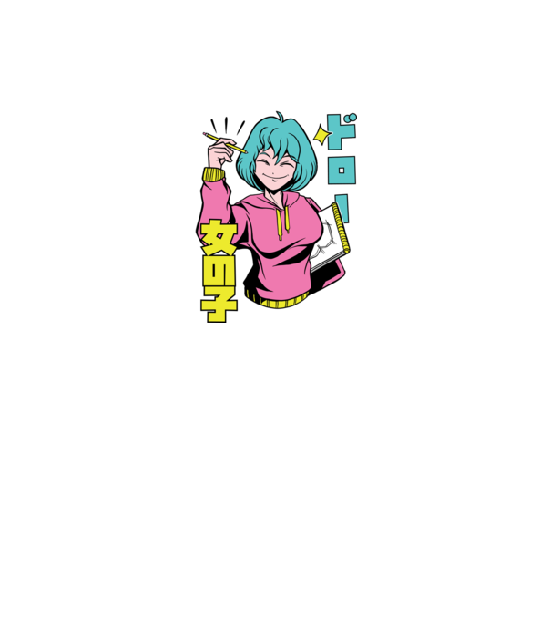 Anime fată desenând model negru pe tricou