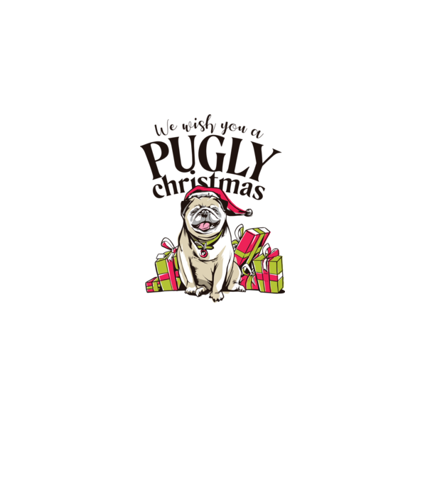 We wish You a Pugly Christmas tricou cu mops model gri pe tricou