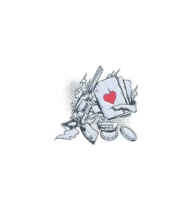 Gun with Cards model alb pe tricou