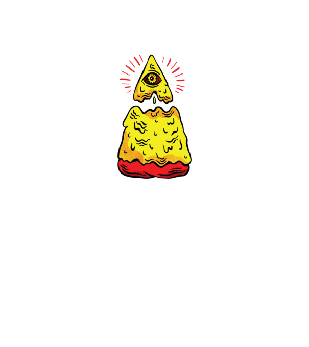 Illuminati Pizza model negru pe tricou